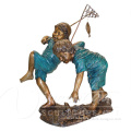 Hot sale outdoor decoration art crafts life size bronze children fishing garden statues